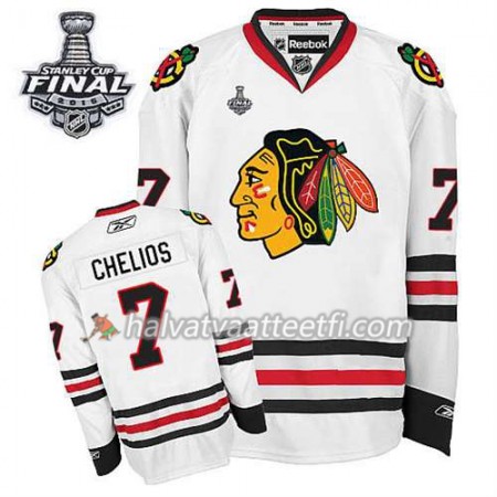Reebok Miesten NHL Chicago Blackhawks Pelipaita Chris Chelios #7 Vieras Valkoinen 2015 Stanley Cup
