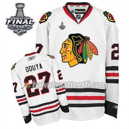 Reebok Miesten NHL Chicago Blackhawks Pelipaita Johnny Oduya #27 Vieras Valkoinen 2015 Stanley Cup