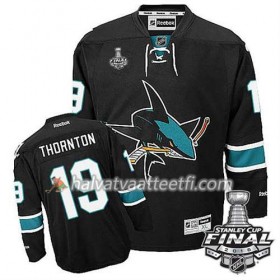Reebok NHL San Jose Sharks Pelipaita Joe Thornton #19 Musta Kolmas 2016 Stanley Cup