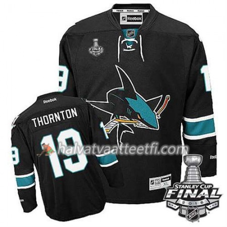 Reebok NHL San Jose Sharks Pelipaita Joe Thornton #19 Musta Kolmas 2016 Stanley Cup