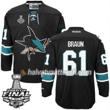 Reebok NHL San Jose Sharks Pelipaita Justin Braun #61 Musta Kolmas 2016 Stanley Cup Reebok NHL San Jose Sharks Pelipaita Justin Braun #61 Musta Kolmas 2016 Stanley Cup