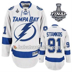 Reebok Miesten NHL Tampa Bay Lightning Pelipaita Steven Stamkos #91 Vieras Valkoinen 2015 Stanley Cup