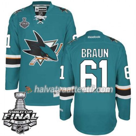 Reebok NHL San Jose Sharks Pelipaita Justin Braun #61 Teal Koti 2016 Stanley Cup Reebok NHL San Jose Sharks Pelipaita Justin Braun #61 Teal Koti 2016 Stanley Cup