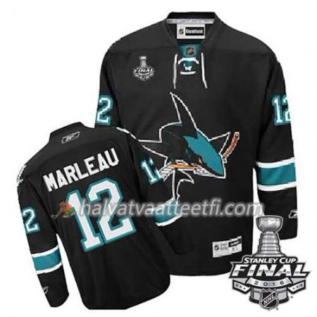 Reebok NHL San Jose Sharks Pelipaita Patrick Marleau #12 Musta Kolmas 2016 Stanley Cup