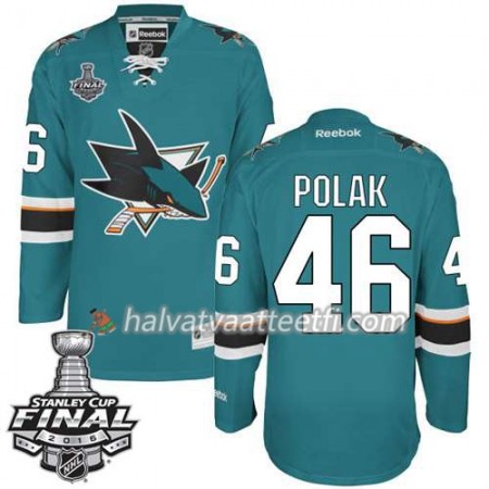 Reebok NHL San Jose Sharks Pelipaita Roman Polak #46 Teal Koti 2016 Stanley Cup