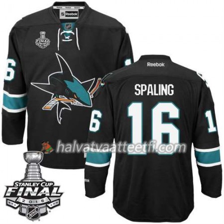 Reebok NHL San Jose Sharks Pelipaita Nick Spaling #16 Musta Kolmas 2016 Stanley Cup
