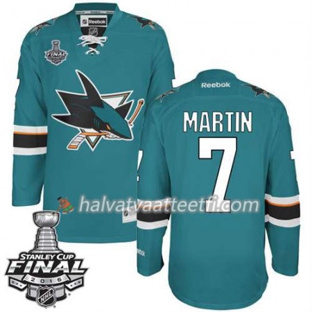 Reebok NHL San Jose Sharks Pelipaita Paul Martin #7 Teal Koti 2016 Stanley Cup