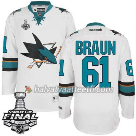 Reebok NHL San Jose Sharks Pelipaita Justin Braun #61 Valkoinen Vieras 2016 Stanley Cup Reebok NHL San Jose Sharks Pelipaita Justin Braun #61 Valkoinen Vieras 2016 Stanley Cup