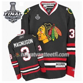 Reebok Miesten NHL Chicago Blackhawks Pelipaita Keith Magnuson #3 Kolmas Musta 2015 Stanley Cup