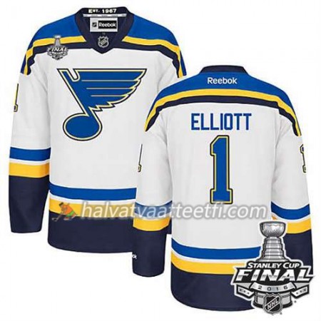 Reebok NHL St. Louis Blues Pelipaita Brian Elliott #1 Valkoinen Vieras 2016 Stanley Cup