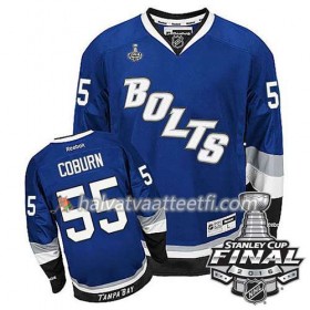 Reebok NHL Tampa Bay Lightning Pelipaita Braydon Coburn #55 Sininen Kolmas 2016 Stanley Cup