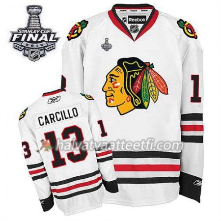 Reebok Miesten NHL Chicago Blackhawks Pelipaita Daniel Carcillo #13 Vieras Valkoinen 2015 Stanley Cup