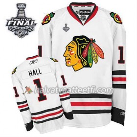 Reebok Miesten NHL Chicago Blackhawks Pelipaita Evgeni Nabokov #1 Vieras Valkoinen 2015 Stanley Cup