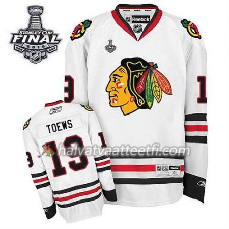 Reebok Miesten NHL Chicago Blackhawks Pelipaita Jonathan Toews #19 Vieras Valkoinen 2015 Stanley Cup